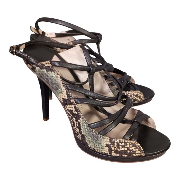 10 Crosby Derek Lam Pumps Shoes Heels Strappy Animal Pring Open Toe Womens 10 - Picture 1 of 10